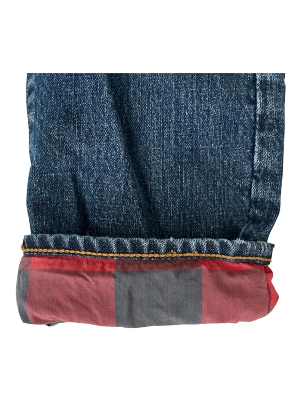 GAP Kids Dark Blue Buffalo Plaid LinedStraight Jeans